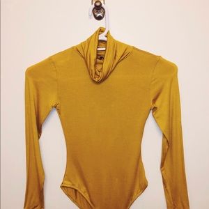Mustard yellow mock neck long sleeve bodysuit